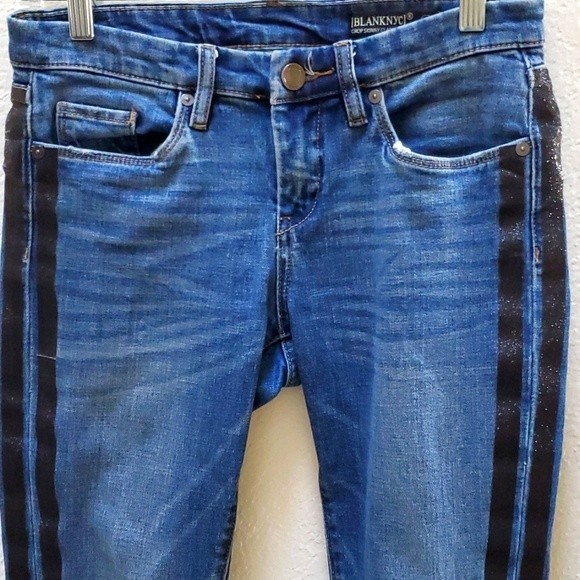 Blank NYC Women's Cropped Skinny Classique Metallic Side Stripes Jeans  Size 26 - Picture 4 of 13